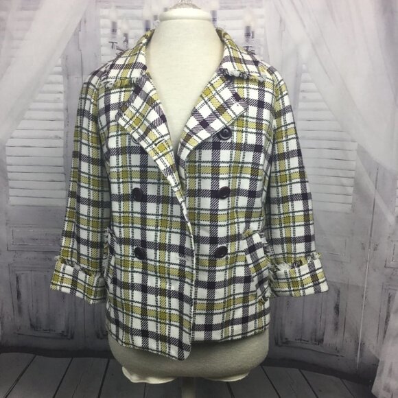 Pendleton Plaid Pea Coat Yellow Purple NWOT 8 - Picture 6 of 8